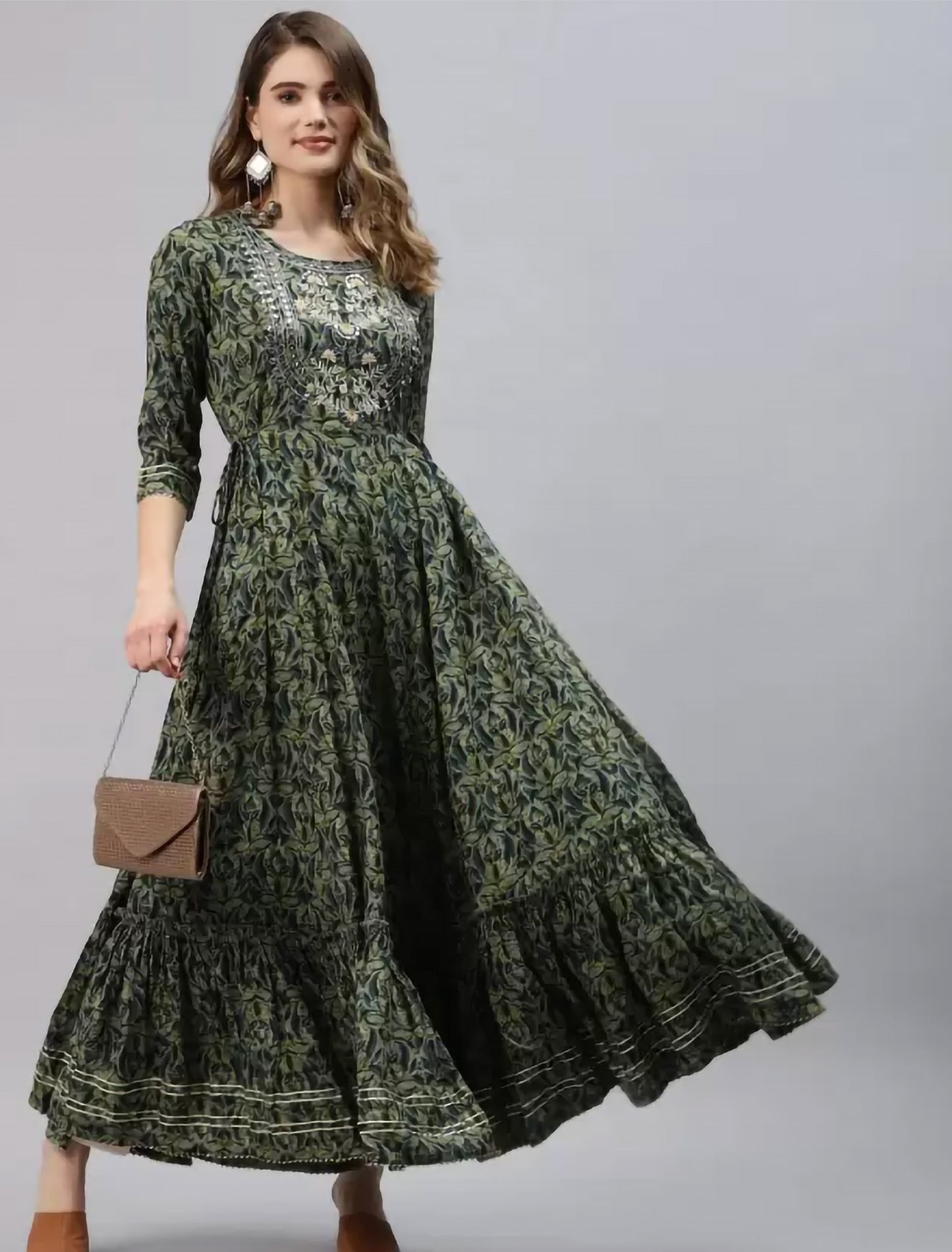 Green Ethnic Motifs Printed Anarkali Divena Kurta For Women