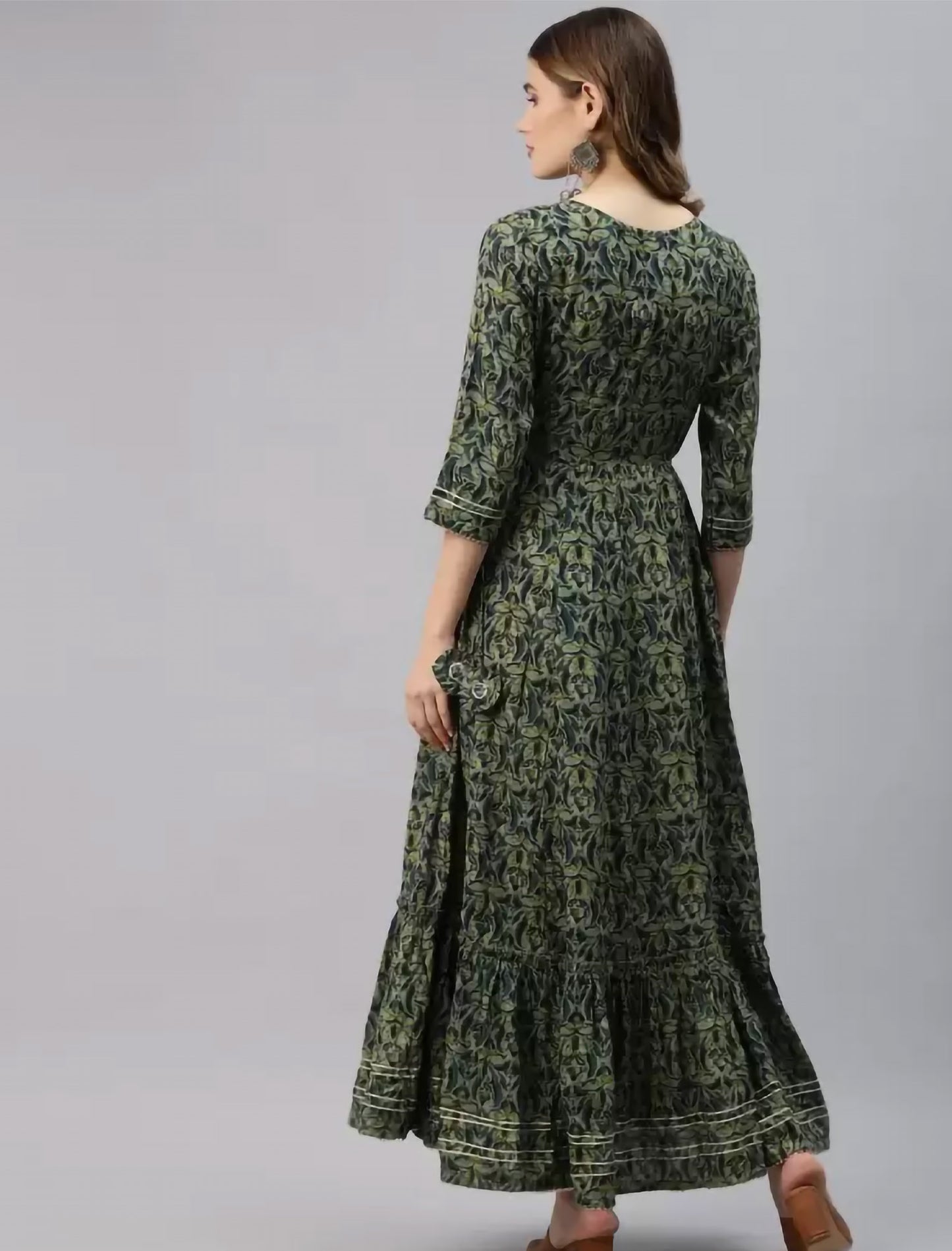 Green Ethnic Motifs Printed Anarkali Divena Kurta For Women