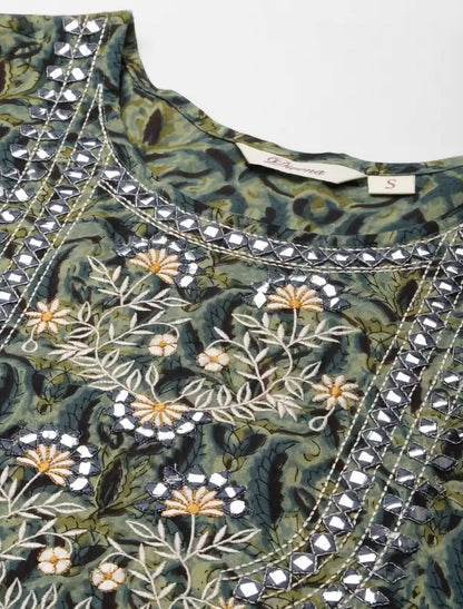 Green Ethnic Motifs Printed Anarkali Divena Kurta