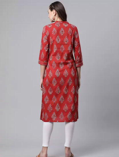 Maroon Floral Printed Ethnic Kurta For Women