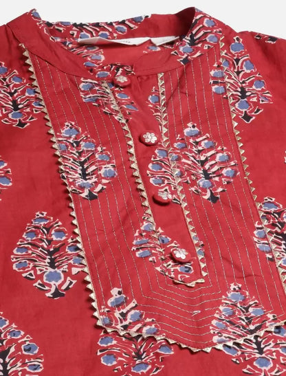 Maroon Floral Printed Ethnic Kurta For Women