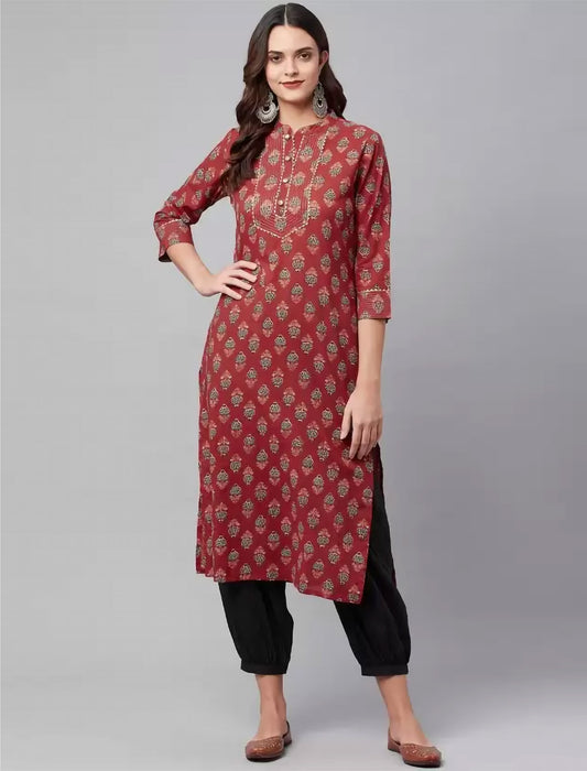 Red Ethnic Motifs Printed Gotta Patti Divena Kurta For Women