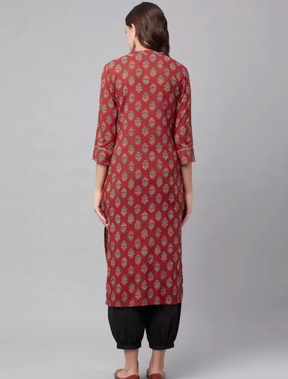 Red Ethnic Cotton Kurta For Women