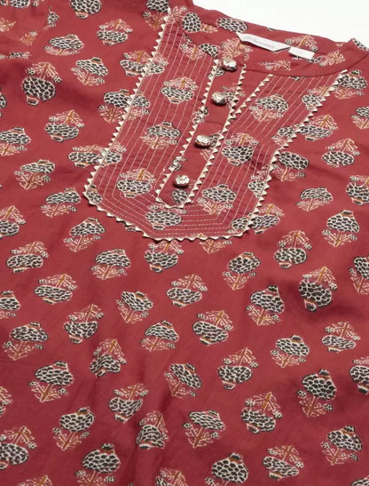 Red Ethnic Cotton Kurta For Women