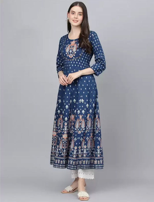 Blue Ethnic Motifs Printed Anarkali Divena Kurta For Women