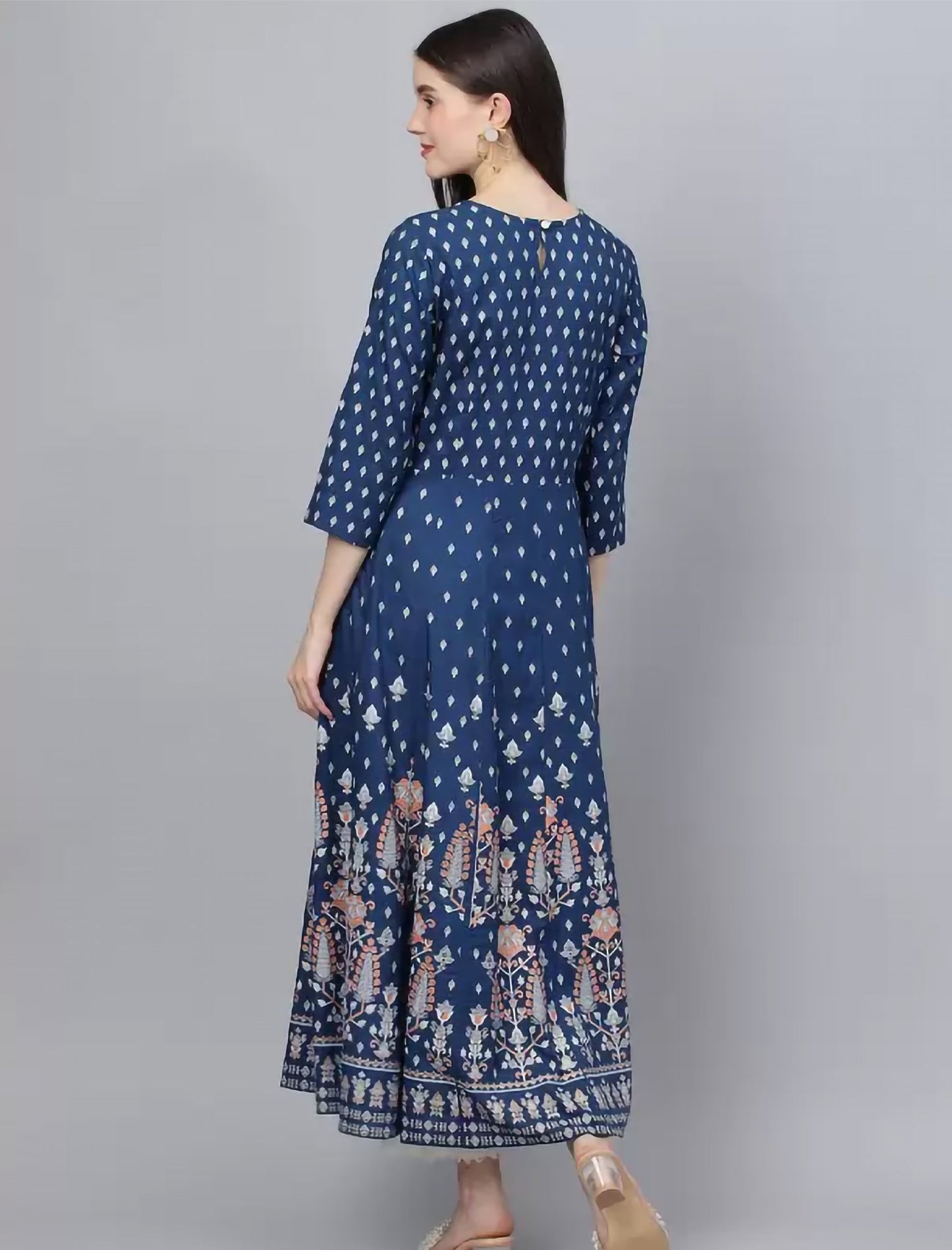 Blue Ethnic Motifs Printed Anarkali Divena Kurta For Women