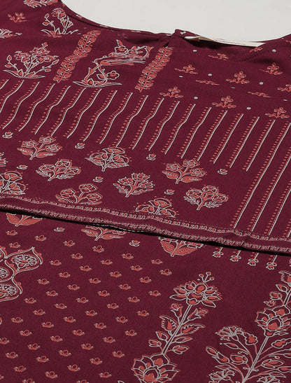 Maroon Ethnic Motifs Printed Kurta For Women