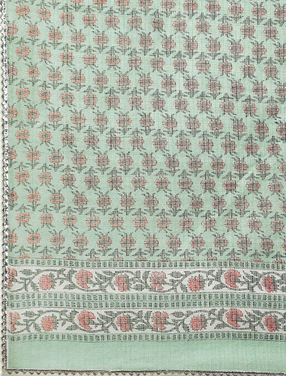 Green Yoke Design Cotton Kurta Trousers Dupatta Kurtas Sets For Women