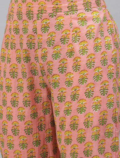 Peach Ethnic Pure Cotton Kurta Sets with Trousers For Women