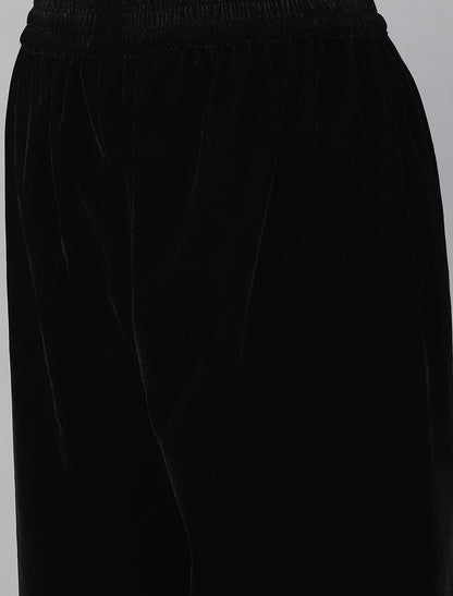 Black Floral Printed Velvet Kurta with Harem Pant & Dupatta Kurta Sets For Women