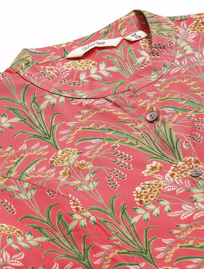 Pink & Green Floral Print Top For Women