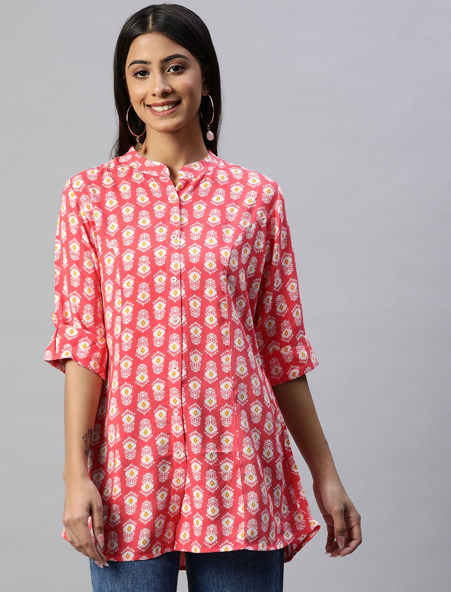 Women Pink and White Regular Shirt Style Divena Top For Women