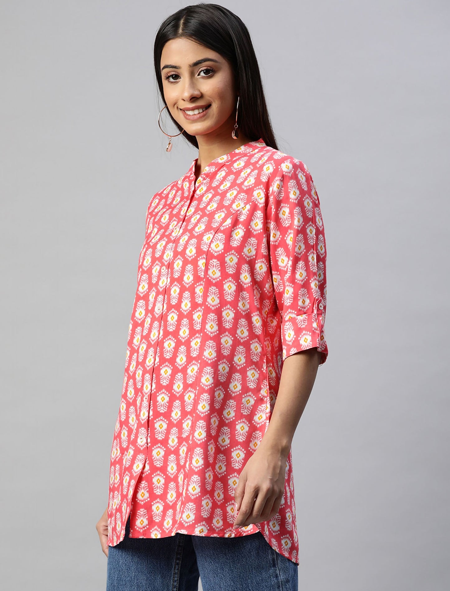 Women Pink and White Regular Shirt Style Divena Top For Women