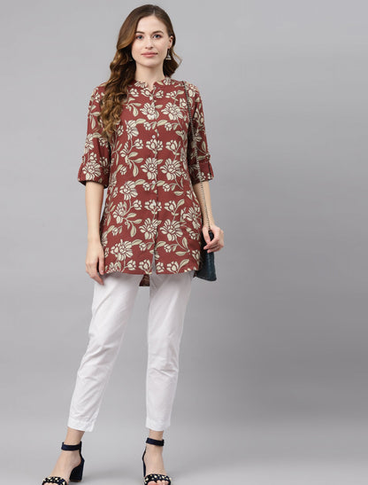 Buy Women Rust and Off White A-line Top