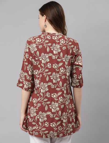 Buy Women Rust and Off White A-line Top