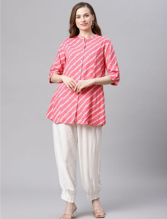 Pink & White Regular Top For Women