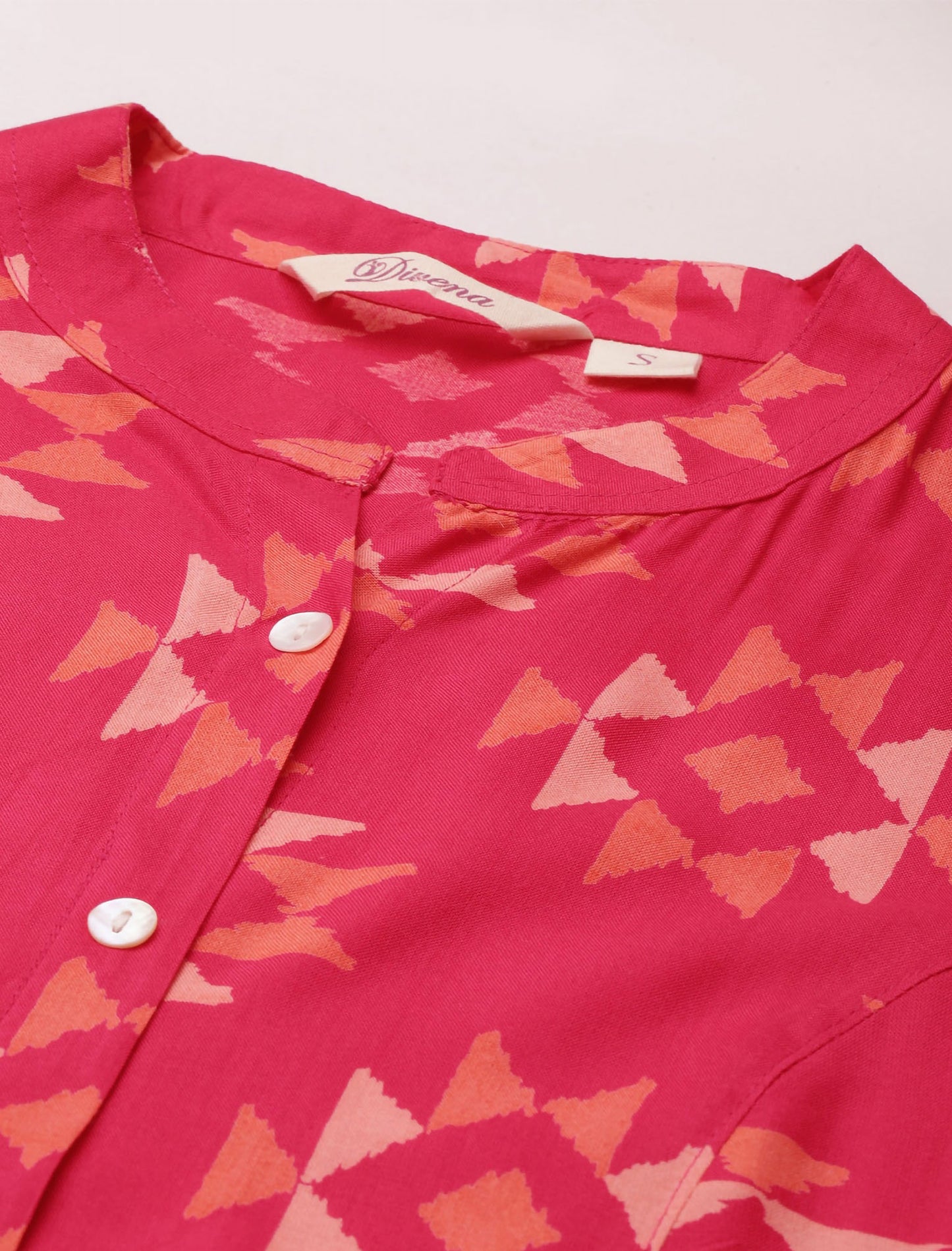 Pink Geometric Print Shirt Style Divena Top For Women