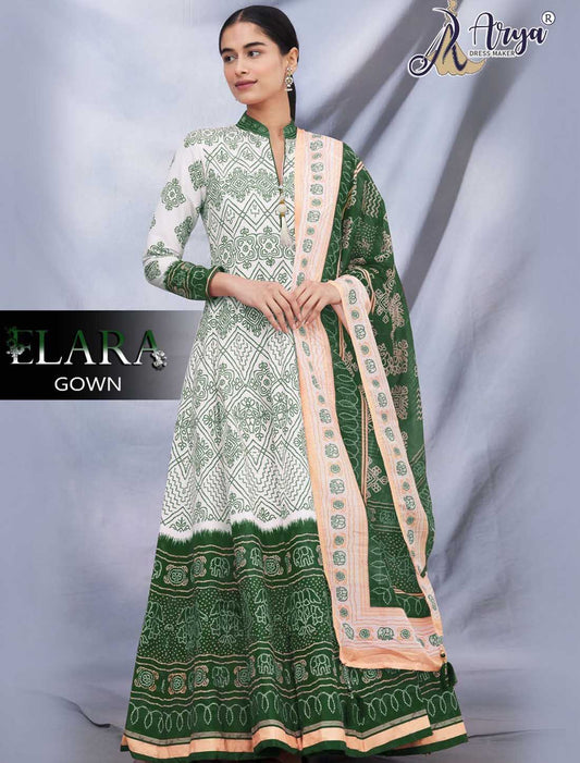 Elegant Women Enchantment Slub Cotton Gown with Digital Print Chanderi Dupatta