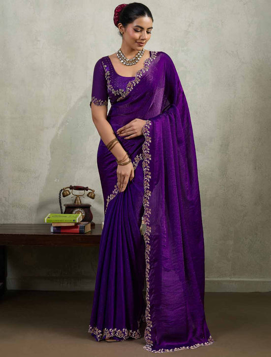 Ethnic Velvet Chiffon Dual Tone Zaekan Triple Layer Cutwork In C-Pallu