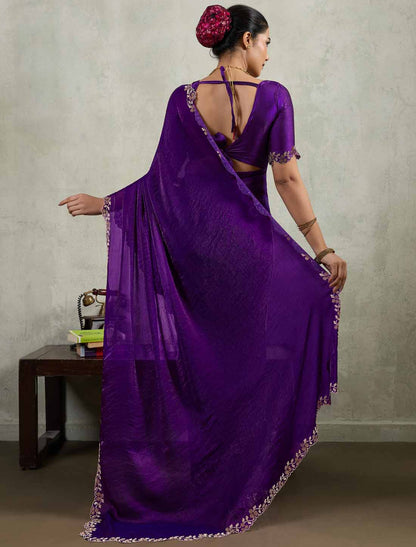 Ethnic Velvet Chiffon Dual Tone Zaekan Triple Layer Cutwork In C-Pallu