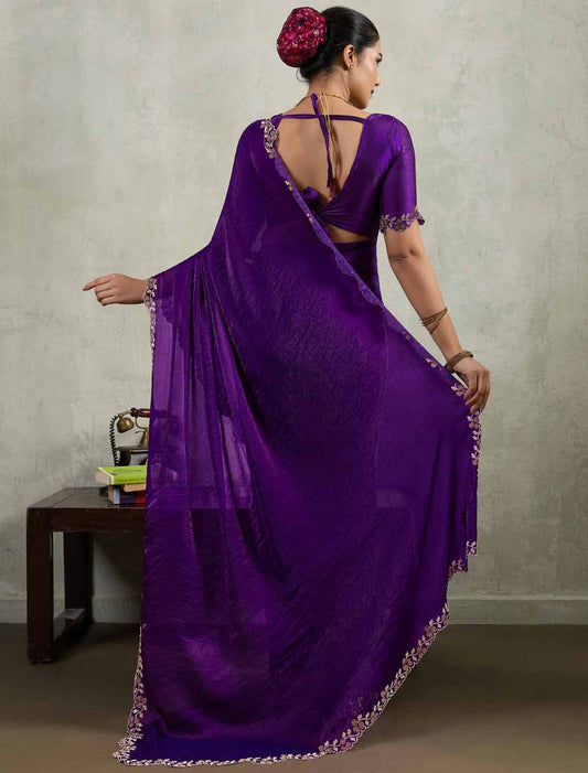 Ethnic Velvet Chiffon Dual Tone Zaekan Triple Layer Cutwork In C-Pallu