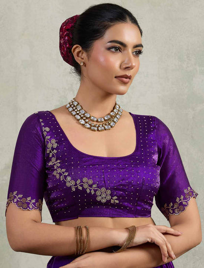 Ethnic Velvet Chiffon Dual Tone Zaekan Triple Layer Cutwork In C-Pallu