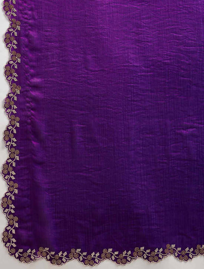 Ethnic Velvet Chiffon Dual Tone Zaekan Triple Layer Cutwork In C-Pallu