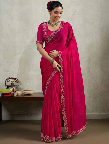 Velvet Chiffon Dual Tone Zaekan Triple Layer Cutwork In C-Pallu Ethnic Saree