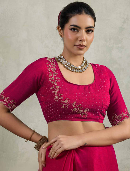 Velvet Chiffon Dual Tone Zaekan Triple Layer Cutwork In C-Pallu Ethnic Saree