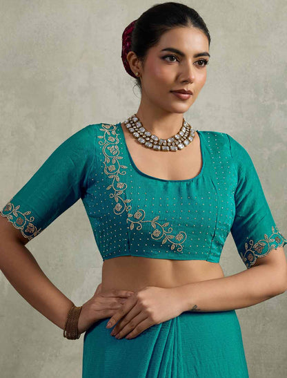 Velvet Chiffon Ethnic Dual Tone Zaekan Triple Layer Cutwork In C-Pallu Saree