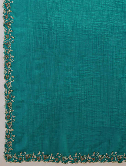 Velvet Chiffon Ethnic Dual Tone Zaekan Triple Layer Cutwork In C-Pallu Saree