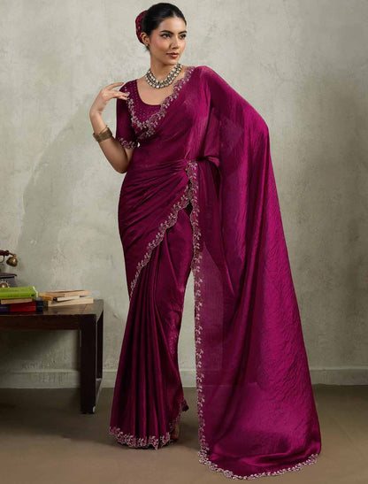 Ethnic Velvet Chiffon Dual Tone Zaekan Triple Layer Cutwork In C-Pallu Saree
