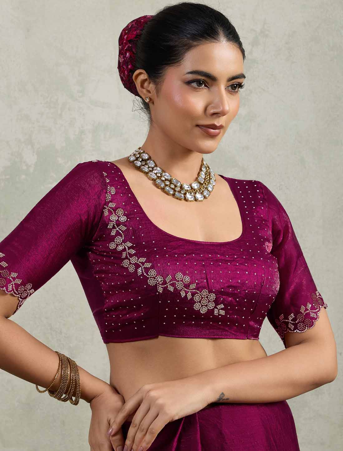 Ethnic Velvet Chiffon Dual Tone Zaekan Triple Layer Cutwork In C-Pallu Saree