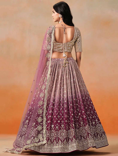 Maroon Designer Georgette Sequis Zari Embroidered Ethnic Lehenga Choli