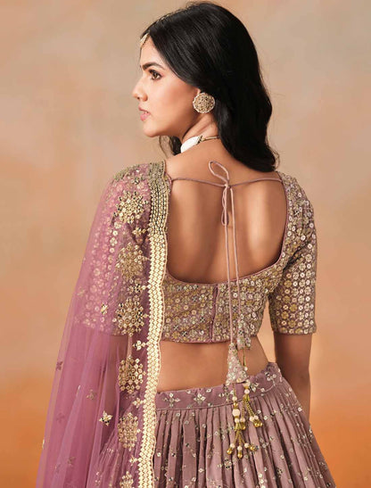 Maroon Designer Georgette Sequis Zari Embroidered Ethnic Lehenga Choli