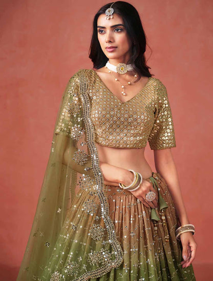 Designer Mehndi Georgette Sequins Zari Embroidered Ethnic Lehenga Choli