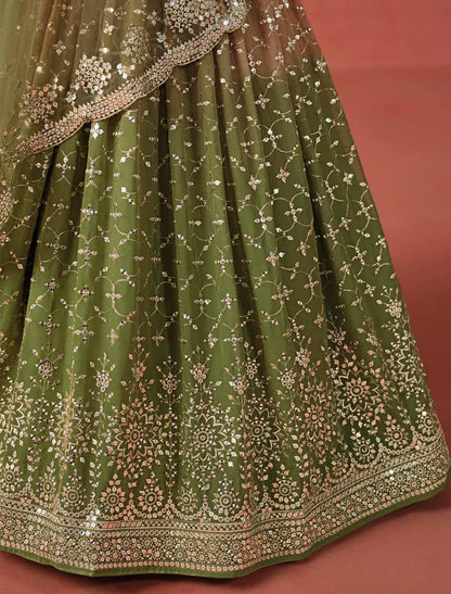 Designer Mehndi Georgette Sequins Zari Embroidered Ethnic Lehenga Choli