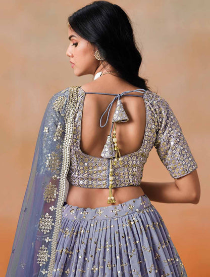 Navy Blue Designer Georgette Sequins Zari Embroidered Ethnic Lehenga Choli