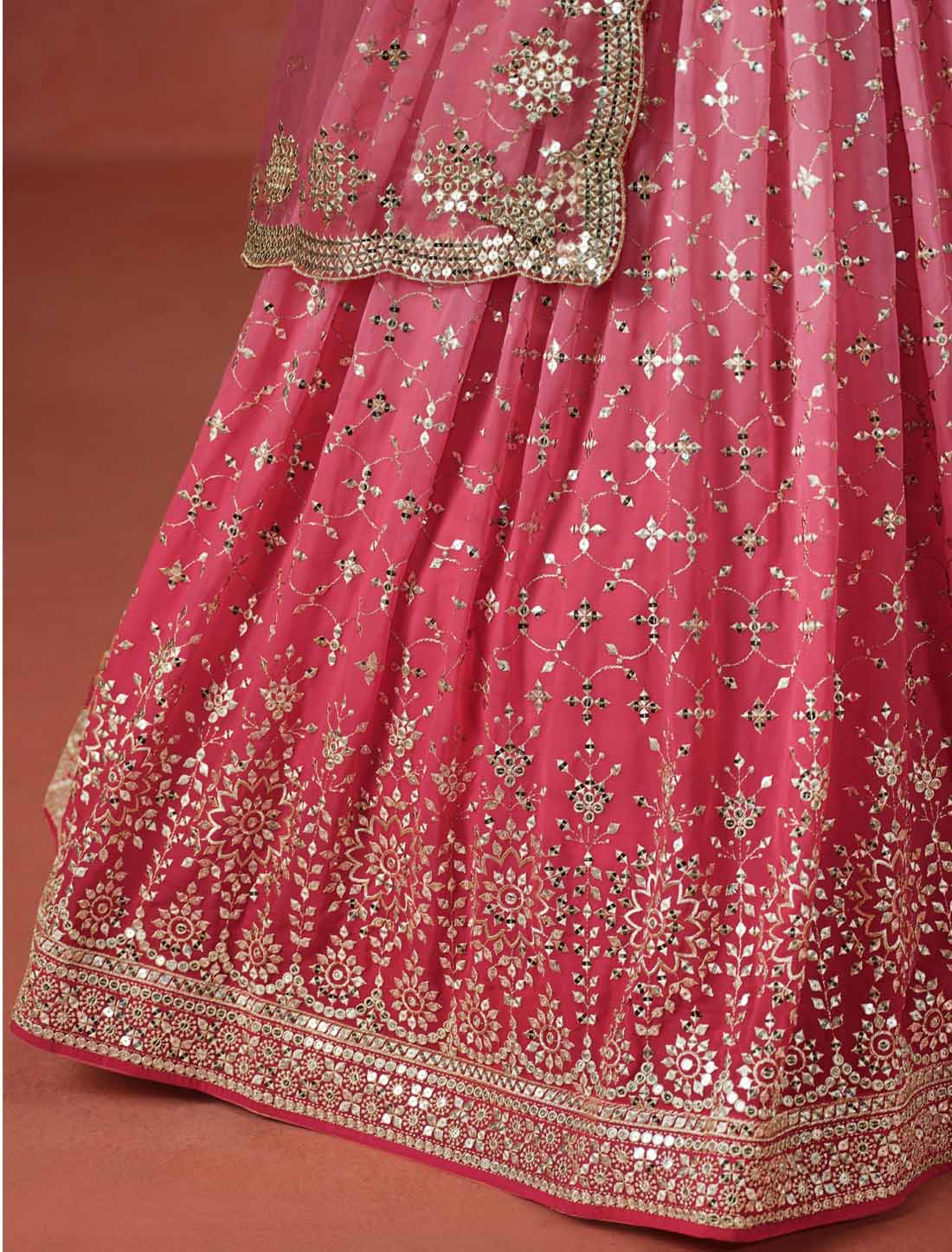 Peach Ethnic Georgette Sequins Designer Zari Embroidered Lehenga Choli