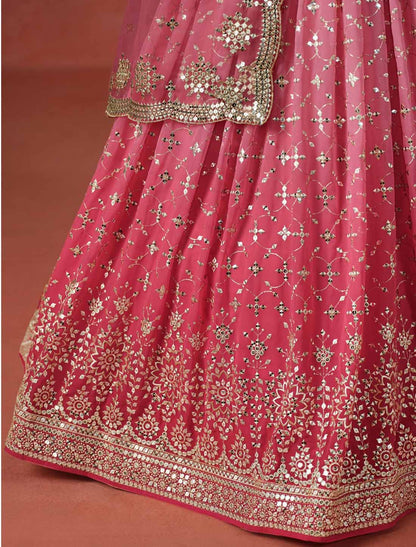 Peach Ethnic Georgette Sequins Designer Zari Embroidered Lehenga Choli