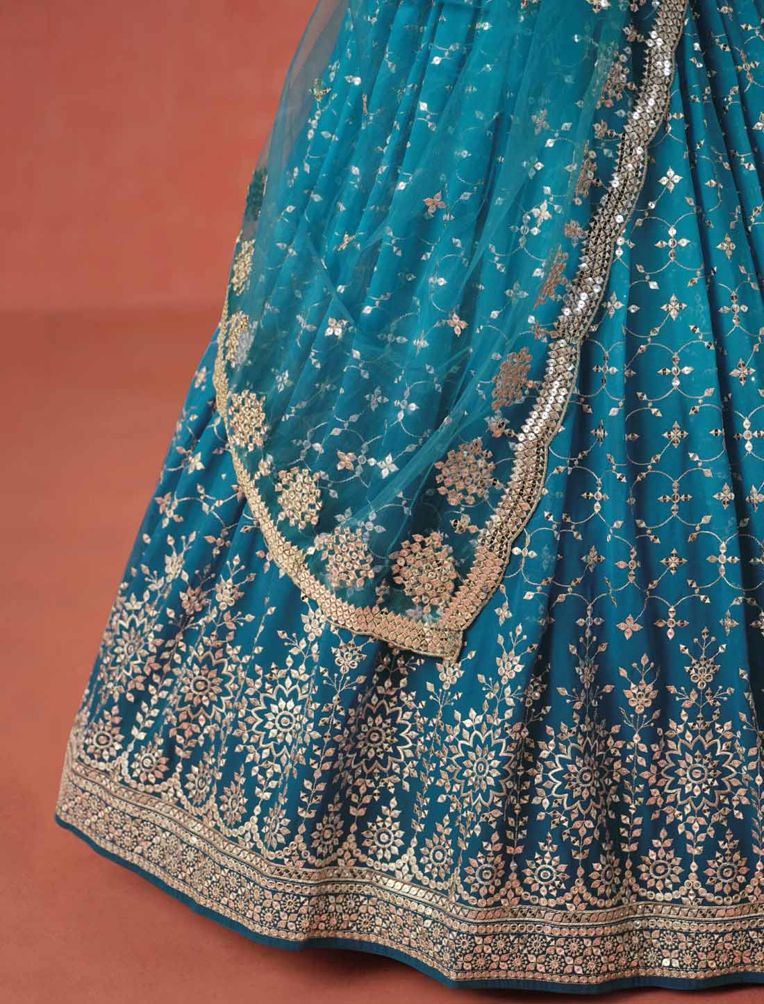 Rama Blue Georgette Sequins Zari Embroidered Ethnic Designer Lehenga Choli