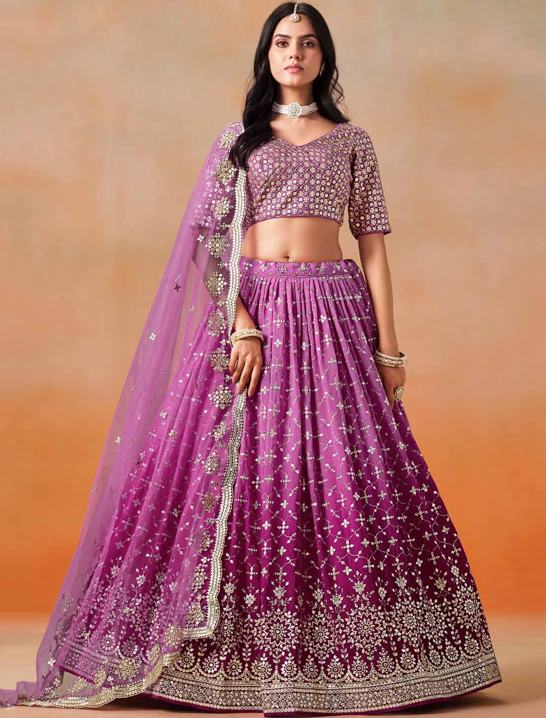 Pink Ethnic Georgette Sequins Zari Designer Embroidered Lehenga Choli