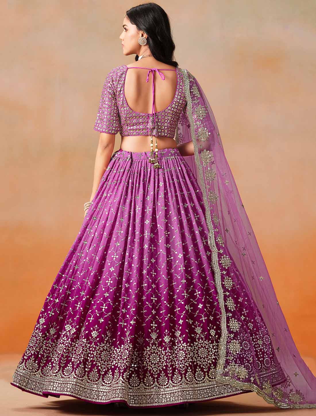 Pink Ethnic Georgette Sequins Zari Designer Embroidered Lehenga Choli