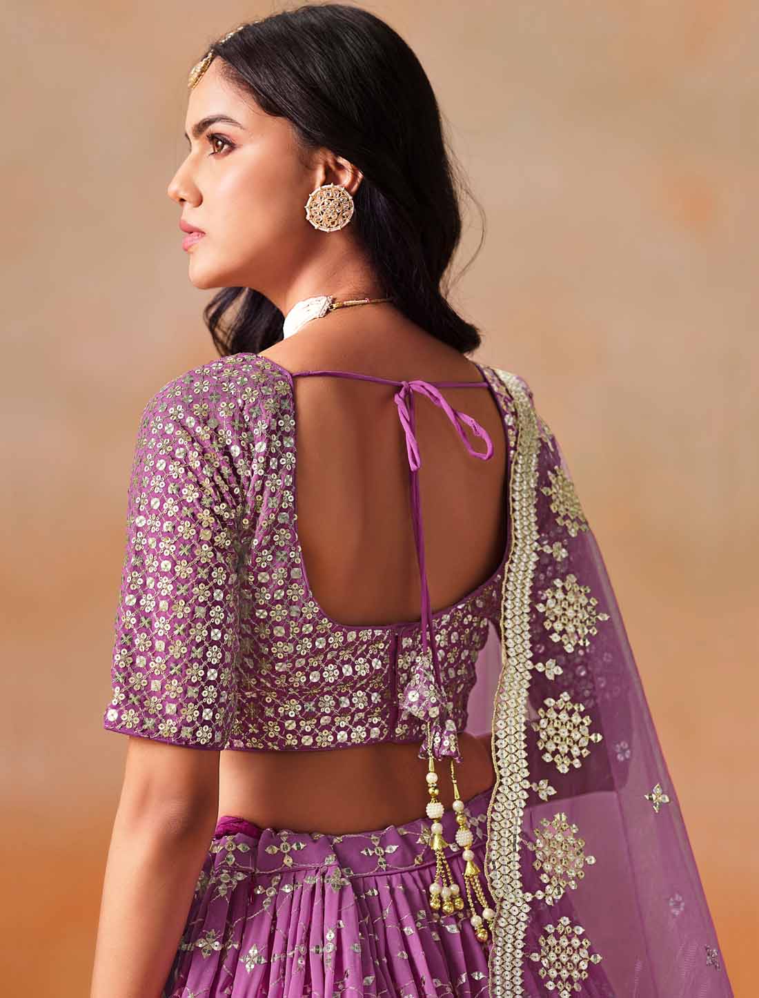 Pink Ethnic Georgette Sequins Zari Designer Embroidered Lehenga Choli