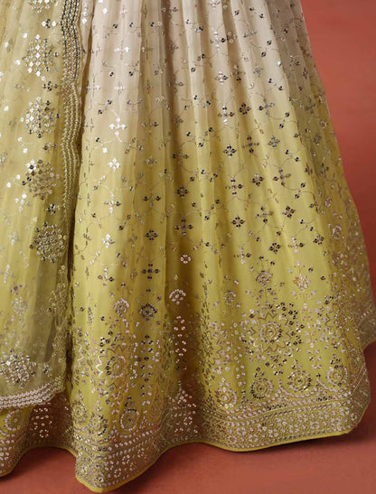 Ethnic Yellow Georgette Sequins Zari Designer Embroidered Lehenga Choli