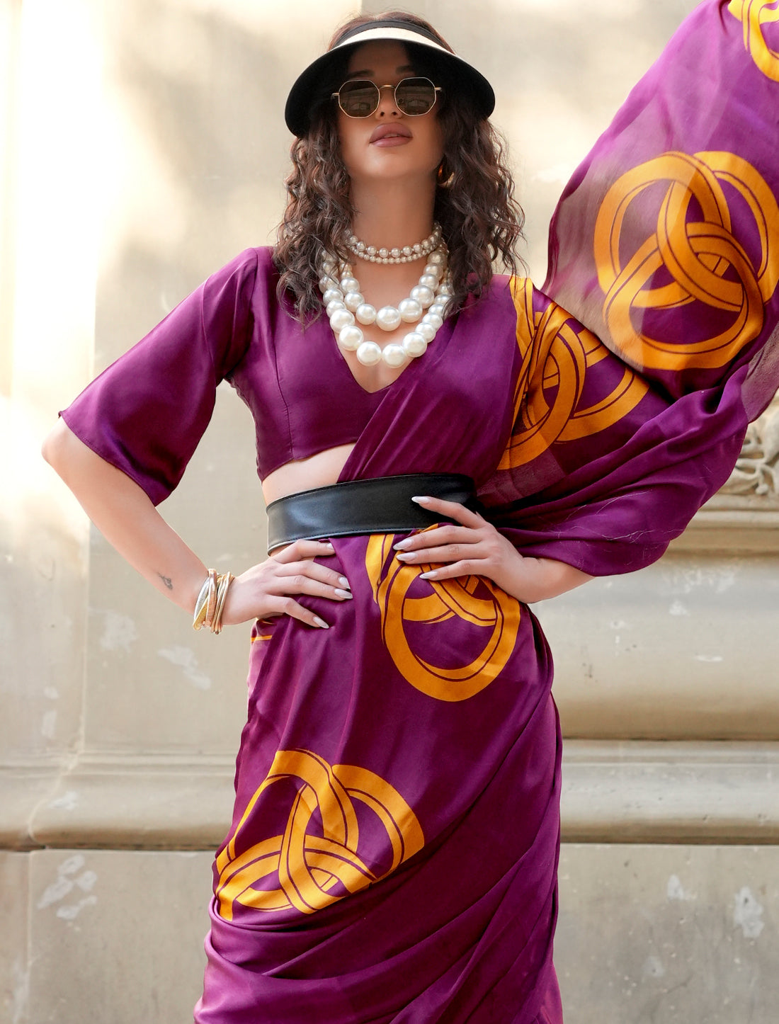 Maroon Spanish Satin Modern Design Pranch Finish Ethnic Saree