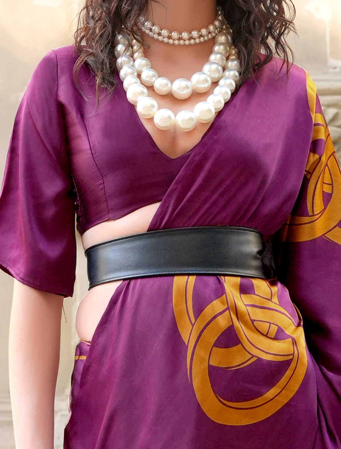 Maroon Spanish Satin Modern Design Pranch Finish Ethnic Saree