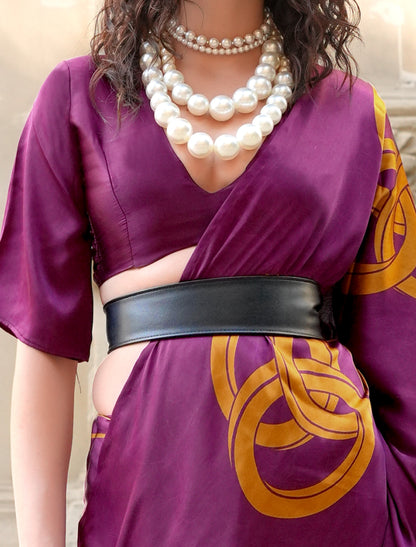 Maroon Spanish Satin Modern Design Pranch Finish Ethnic Saree