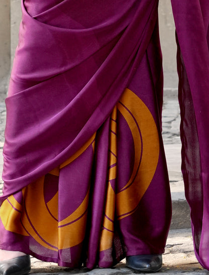 Maroon Spanish Satin Modern Design Pranch Finish Ethnic Saree