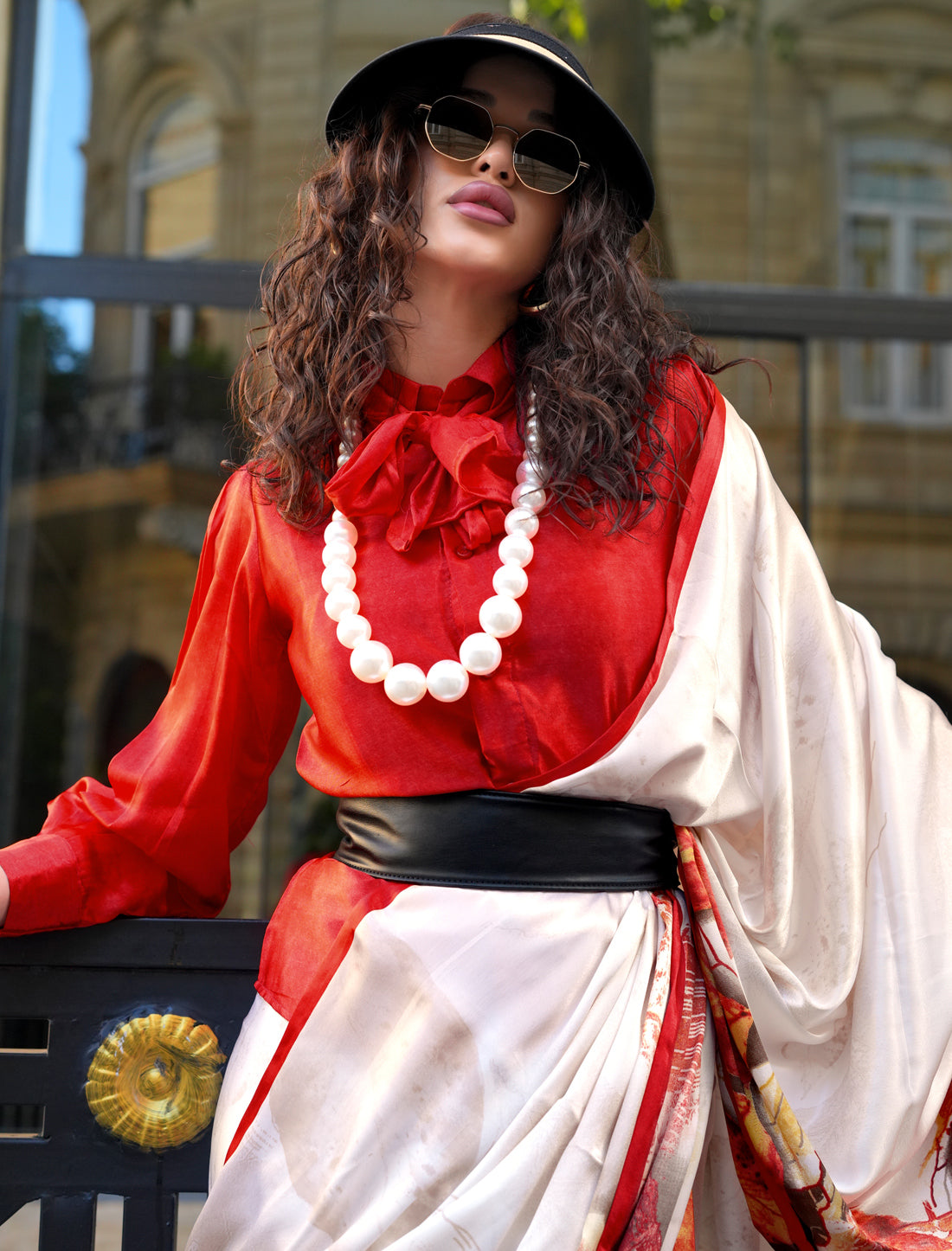 White & Red Spanish Satin Modern Design Pranch Finish Ethnic Saree